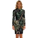 Tropical Leaves Foliage Monstera Nature Home Pattern Long Sleeve Shirt Collar Bodycon Dress View1