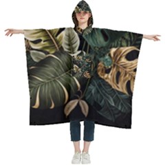 Tropical Leaves Foliage Monstera Nature Home Pattern Women s Hooded Rain Ponchos