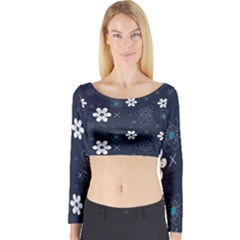 Flowers Pattern Pattern Flower Texture Long Sleeve Crop Top by Jancukart