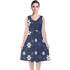 Flowers Pattern Pattern Flower Texture V-neck Midi Sleeveless Dress 