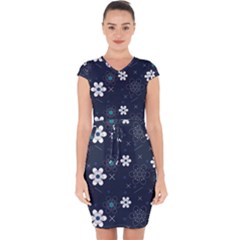 Flowers Pattern Pattern Flower Texture Capsleeve Drawstring Dress 