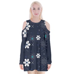 Flowers Pattern Pattern Flower Texture Velvet Long Sleeve Shoulder Cutout Dress