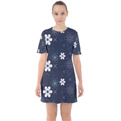 Flowers Pattern Pattern Flower Texture Sixties Short Sleeve Mini Dress