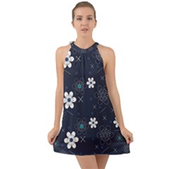 Flowers Pattern Pattern Flower Texture Halter Tie Back Chiffon Dress