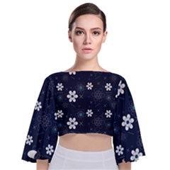 Flowers Pattern Pattern Flower Texture Tie Back Butterfly Sleeve Chiffon Top