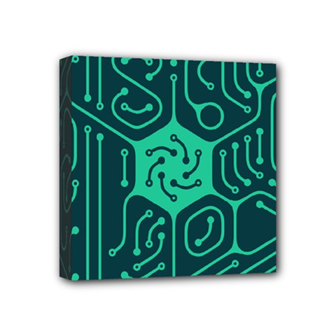 Circuit Hexagonal Geometric Pattern Background Green Mini Canvas 4  X 4  (stretched)