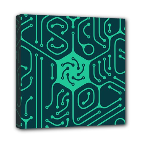 Circuit Hexagonal Geometric Pattern Background Green Mini Canvas 8  X 8  (stretched)