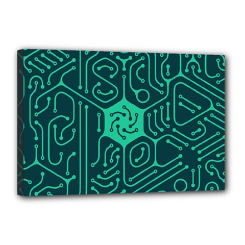 Circuit Hexagonal Geometric Pattern Background Green Canvas 18  X 12  (stretched)