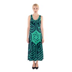 Circuit Hexagonal Geometric Pattern Background Green Sleeveless Maxi Dress by Jancukart