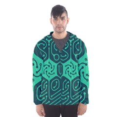 Circuit Hexagonal Geometric Pattern Background Green Men s Hooded Windbreaker