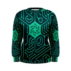 Circuit Hexagonal Geometric Pattern Background Green Women s Sweatshirt