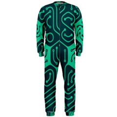 Circuit Hexagonal Geometric Pattern Background Green Onepiece Jumpsuit (men) by Jancukart