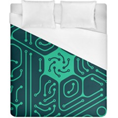 Circuit Hexagonal Geometric Pattern Background Green Duvet Cover (california King Size)