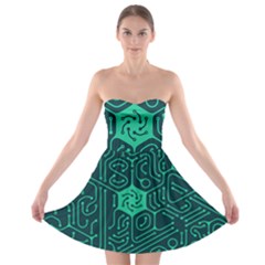 Circuit Hexagonal Geometric Pattern Background Green Strapless Bra Top Dress