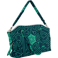 Circuit Hexagonal Geometric Pattern Background Green Canvas Crossbody Bag by Jancukart