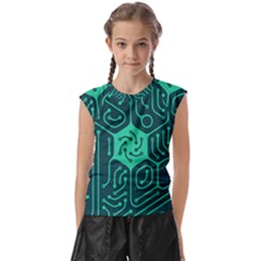 Circuit Hexagonal Geometric Pattern Background Green Kids  Raglan Cap Sleeve Tee