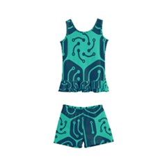 Circuit Hexagonal Geometric Pattern Background Green Kids  Boyleg Swimsuit