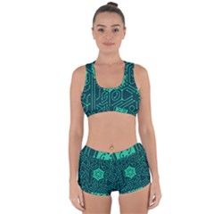 Circuit Hexagonal Geometric Pattern Background Green Racerback Boyleg Bikini Set