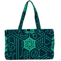 Circuit Hexagonal Geometric Pattern Background Green Canvas Work Bag