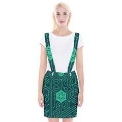 Circuit Hexagonal Geometric Pattern Background Green Braces Suspender Skirt by Jancukart