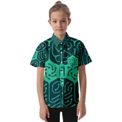 Circuit Hexagonal Geometric Pattern Background Green Kids  Short Sleeve Shirt by Jancukart