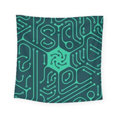 Circuit Hexagonal Geometric Pattern Background Green Square Tapestry (small)