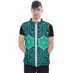 Circuit Hexagonal Geometric Pattern Background Green Men s Puffer Vest