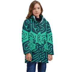 Circuit Hexagonal Geometric Pattern Background Green Kid s Hooded Longline Puffer Jacket