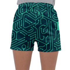 Circuit Hexagonal Geometric Pattern Background Green Sleepwear Shorts by Jancukart