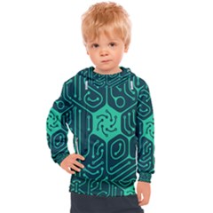 Circuit Hexagonal Geometric Pattern Background Green Kids  Hooded Pullover by Jancukart