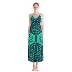 Circuit Hexagonal Geometric Pattern Background Green Button Up Chiffon Maxi Dress by Jancukart