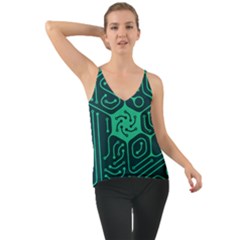 Circuit Hexagonal Geometric Pattern Background Green Chiffon Cami