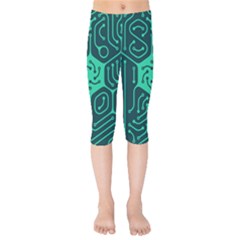 Circuit Hexagonal Geometric Pattern Background Green Kids  Capri Leggings 