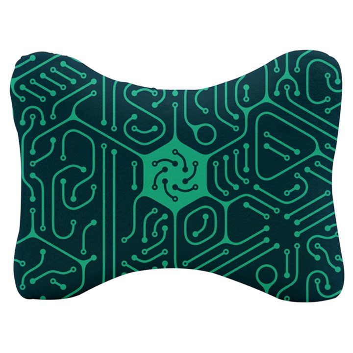 Circuit Hexagonal Geometric Pattern Background Green Velour Seat Head Rest Cushion