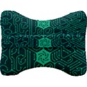 Circuit Hexagonal Geometric Pattern Background Green Velour Seat Head Rest Cushion View2