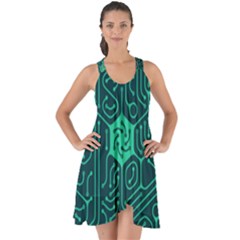 Circuit Hexagonal Geometric Pattern Background Green Show Some Back Chiffon Dress