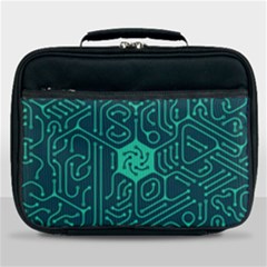 Circuit Hexagonal Geometric Pattern Background Green Lunch Bag