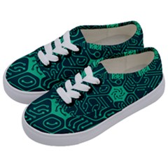 Circuit Hexagonal Geometric Pattern Background Green Kids  Classic Low Top Sneakers