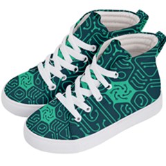 Circuit Hexagonal Geometric Pattern Background Green Kids  Hi-top Skate Sneakers by Jancukart