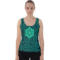 Circuit Hexagonal Geometric Pattern Background Green Velvet Tank Top by Jancukart