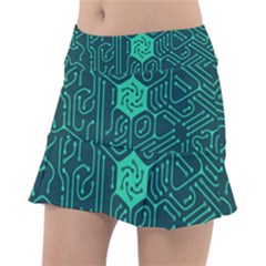 Circuit Hexagonal Geometric Pattern Background Green Classic Tennis Skirt