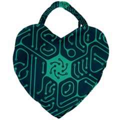 Circuit Hexagonal Geometric Pattern Background Green Giant Heart Shaped Tote