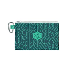 Circuit Hexagonal Geometric Pattern Background Green Canvas Cosmetic Bag (small)