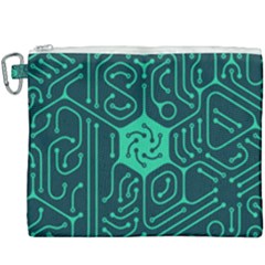 Circuit Hexagonal Geometric Pattern Background Green Canvas Cosmetic Bag (xxxl) by Jancukart