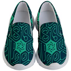 Circuit Hexagonal Geometric Pattern Background Green Kids Lightweight Slip Ons