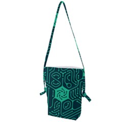 Circuit Hexagonal Geometric Pattern Background Green Folding Shoulder Bag