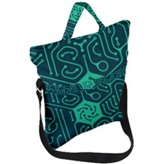 Circuit Hexagonal Geometric Pattern Background Green Fold Over Handle Tote Bag