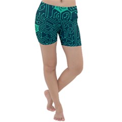 Circuit Hexagonal Geometric Pattern Background Green Lightweight Velour Yoga Shorts