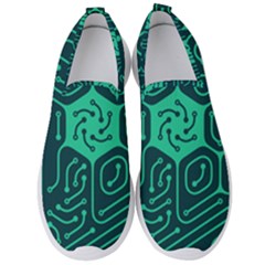 Circuit Hexagonal Geometric Pattern Background Green Men s Slip On Sneakers