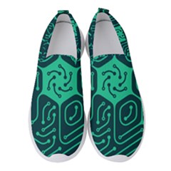 Circuit Hexagonal Geometric Pattern Background Green Women s Slip On Sneakers by Jancukart